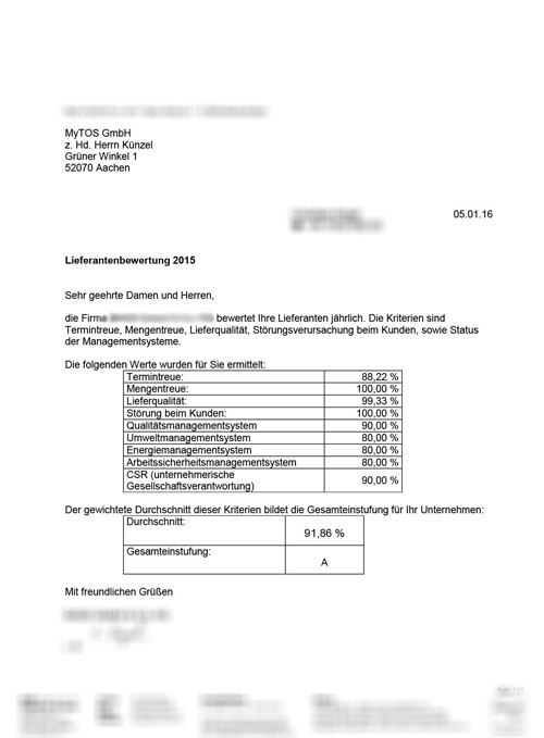 Lieferantenbewertung MyTOS